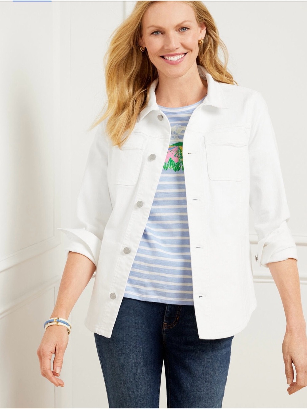 Talbots DENIM SHIRT JACKET WHITE Jean Pockets 2 4 XS  Like New